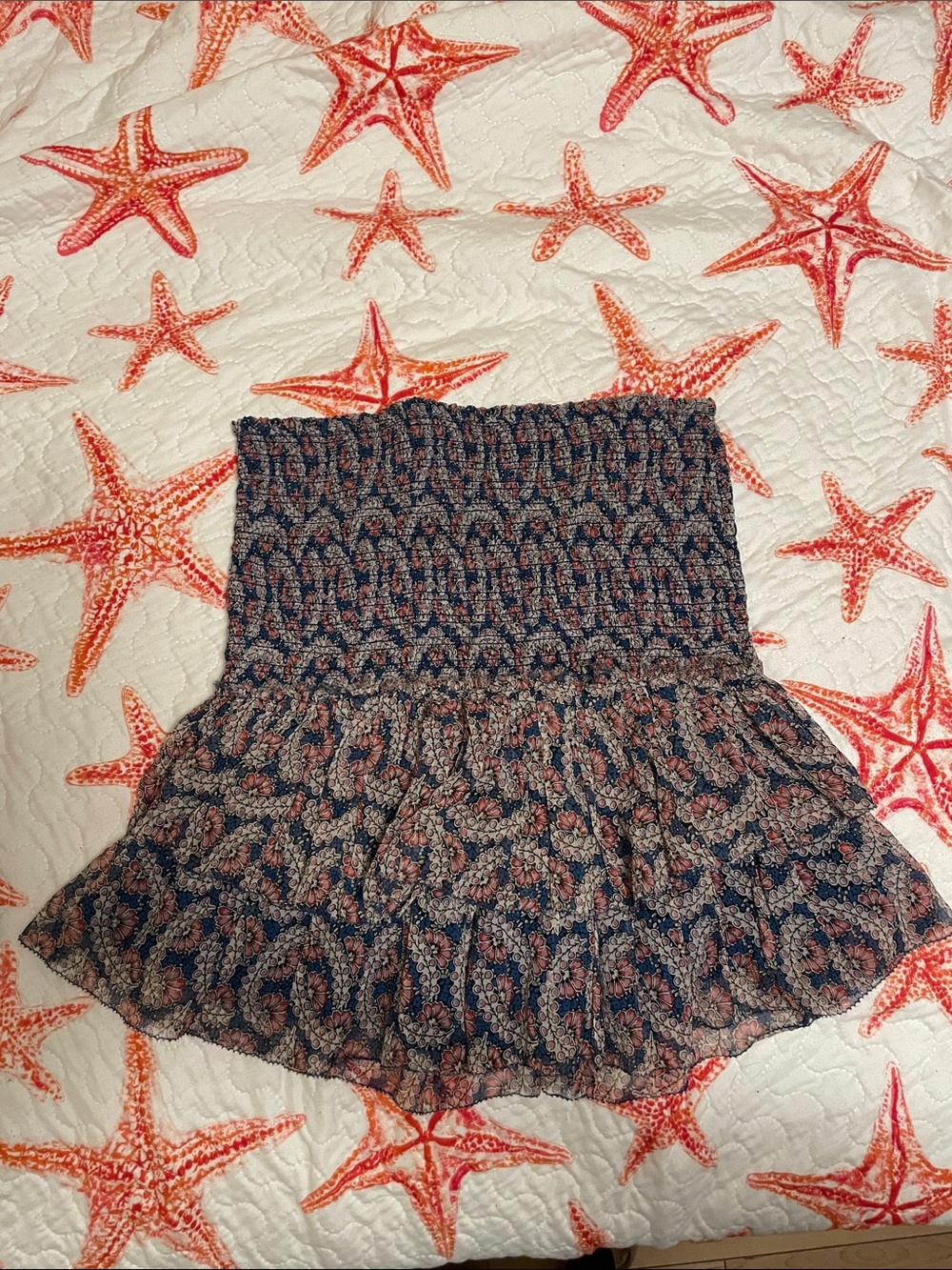 Isabel Etoile Marant Navy and Pink Smocked Floral Mini Skirt 38